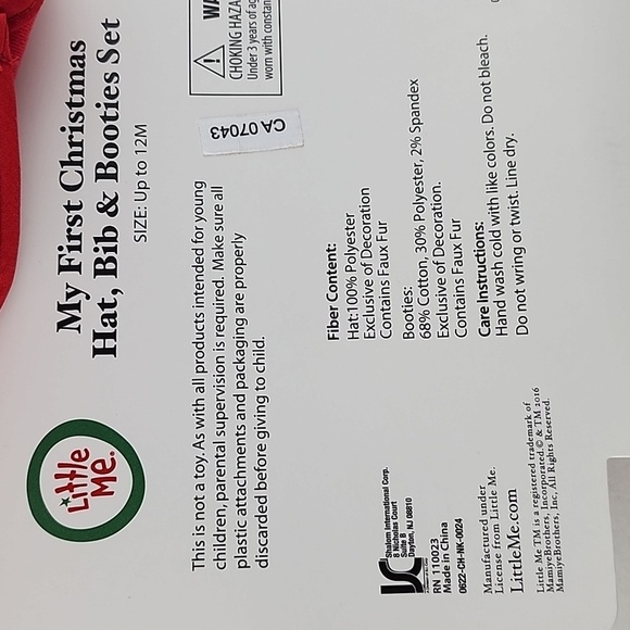 Little Me Baby's My First Christmas Santa Hat Bib & Booties Set Size Up to 12M - Picture 7 of 8